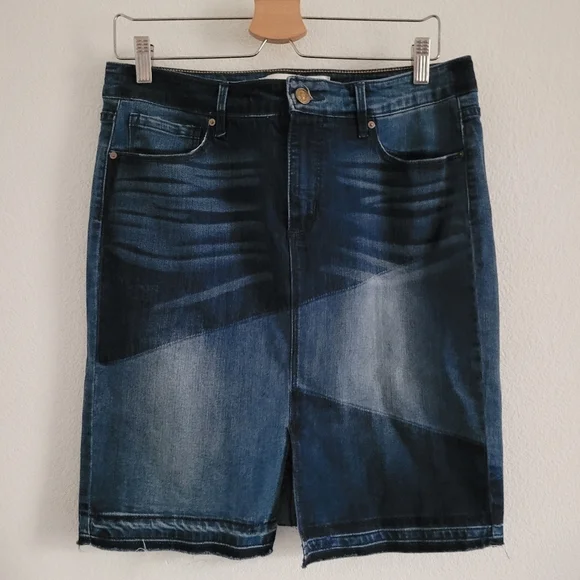 Vintage x America two-tone blue jean distressed front split skirt - Picture 8 of 8